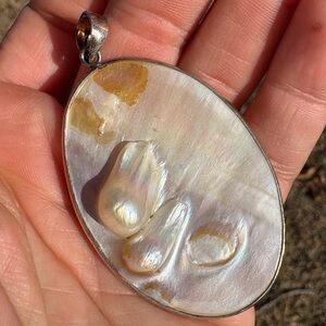Large Mabe Blister Pearl Sterling Silver Pendant mother of pearl